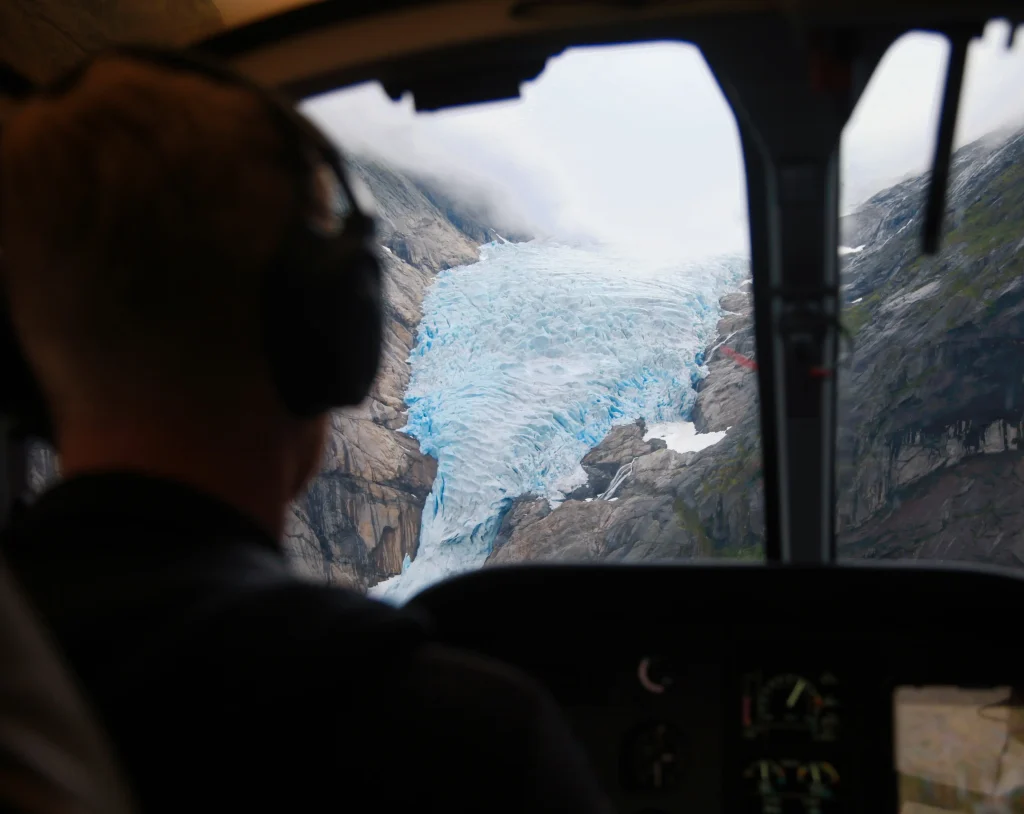 Briksdalsbreen glacier view from helicopter